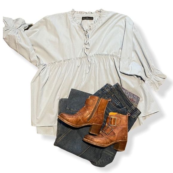 XL Boho Artsy Blue Breathable Cotton Loose Top Closing Closet - Picture 3 of 3